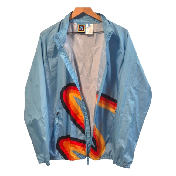 Aldi Gear 2023 Capsule Collection Blue Logo Stripe Windbreaker Jacket Large - Picture 2 of 7